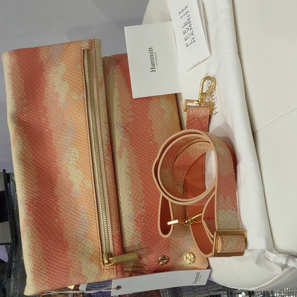 VIP Large Pink Peach Gold Himalayan Snake Hammitt Clutch Crossbody Purse NEW - Picture 5 of 8
